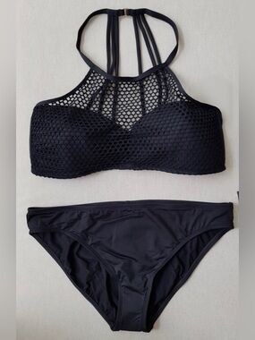 La Blanca Black High-Neck Mesh Bikini Set
